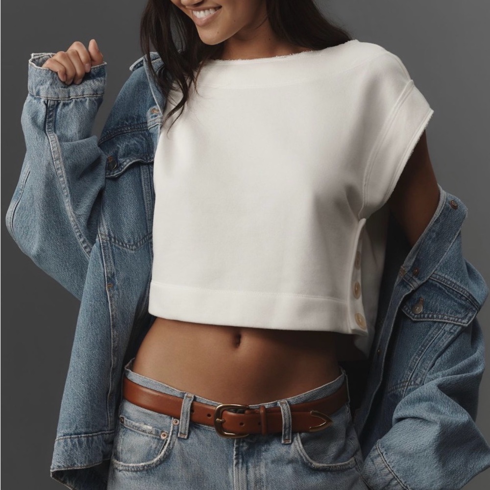 Anthropologie Cream Sleeveless Crop Top